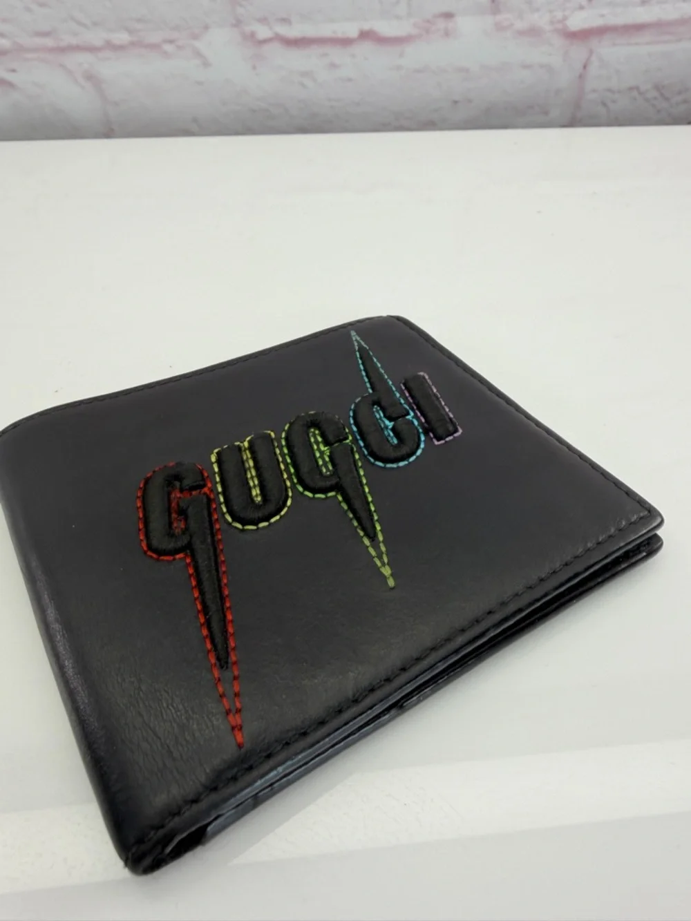 Gucci Blade Embroidered Black Leather Wallet Bifold